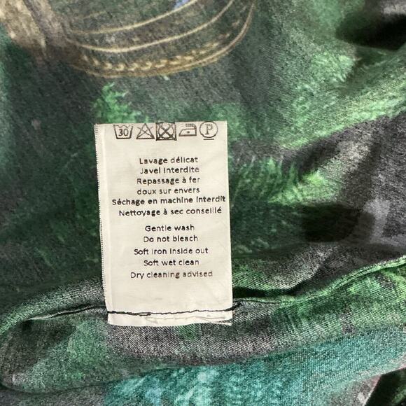 Fête Impériale Paris Green Botanical Peacock Print Button Front Blouse T36 - Picture 2 of 10